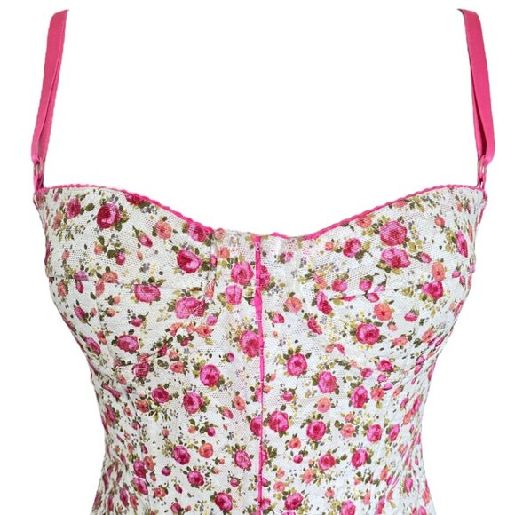 Dolce&Gabbana CORSET Pink Floral Bustier  D&G Denim Back Bustier Top Size Small - Picture 6 of 16